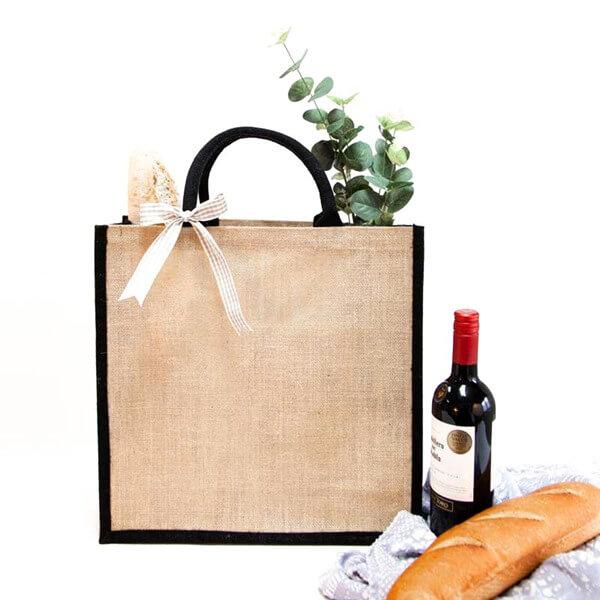 Natural Jute Black Trim Bags with Luxury Padded Handles