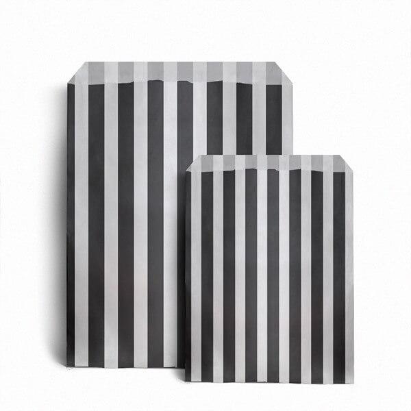 Black Candy Stripe Paper Bags - 10" x 14"