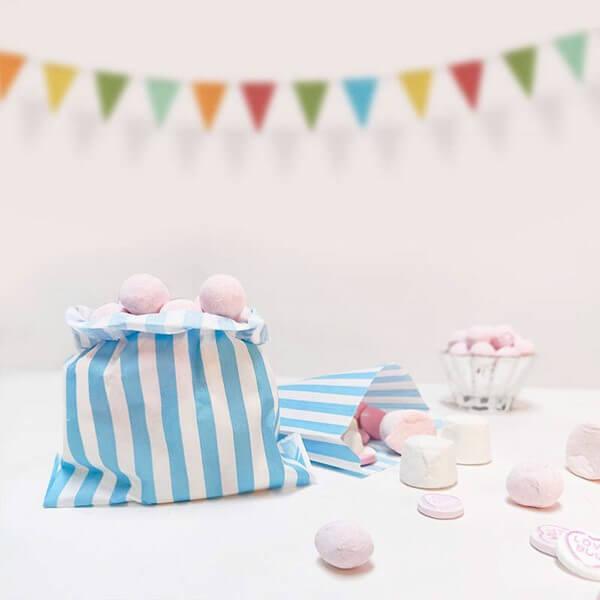 Light Blue Candy Stripe Paper Bags