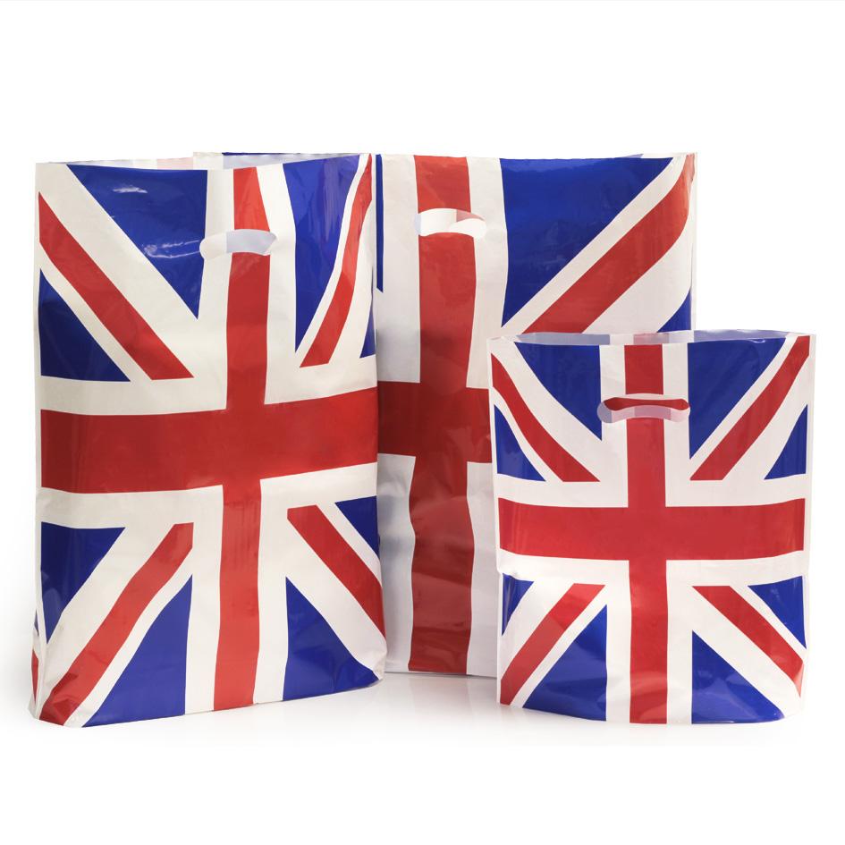 Union Jack Print Degradable Plastic Carrier Bags