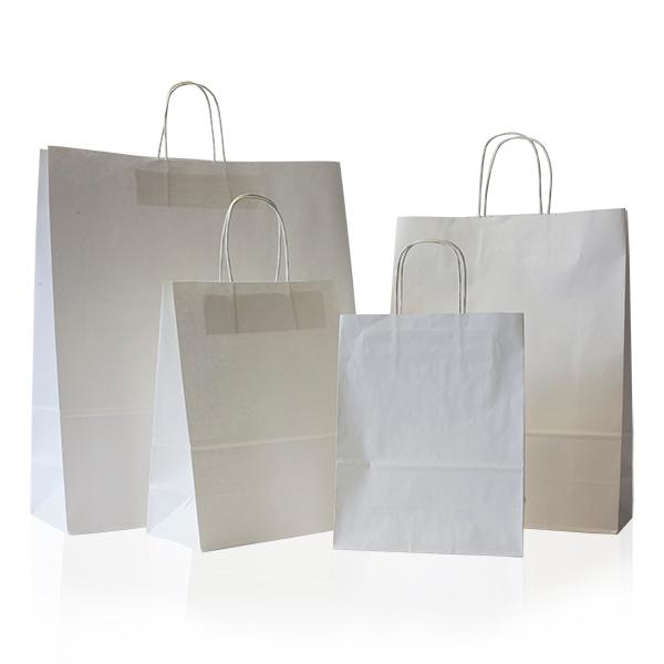 Value White (Unribbed) Paper Carrier Bags with Twisted Handles